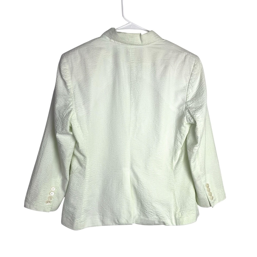 American Living Womens Seersucker Blazer Jacket Size 12 Lime Green Stripe Cotton - Picture 3 of 9
